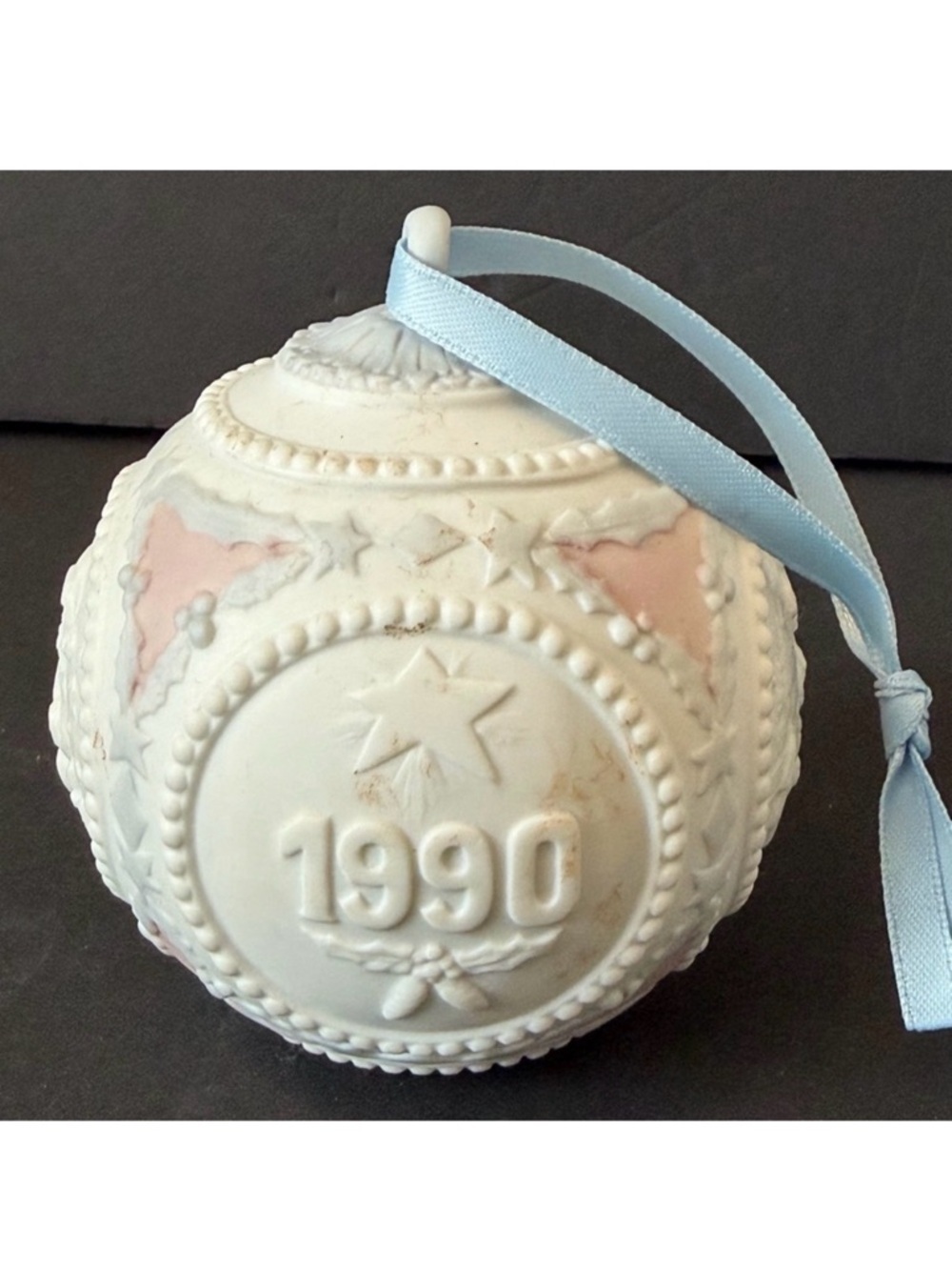 Lladro 1990 Christmas Ornament Porcelain Children White Pink Blue Pastel Baby 2